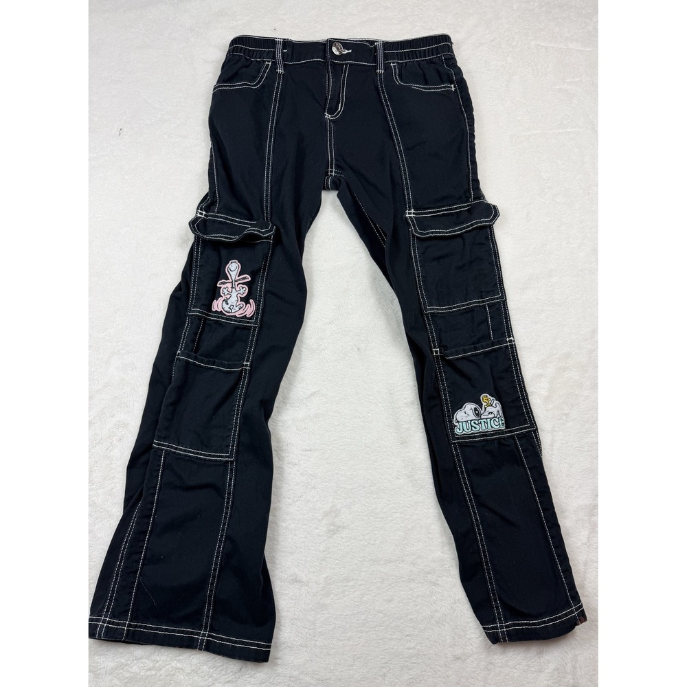 Justice Girls Peanuts Snoopy Cargo Pants Black White Stitch Size 14 462141